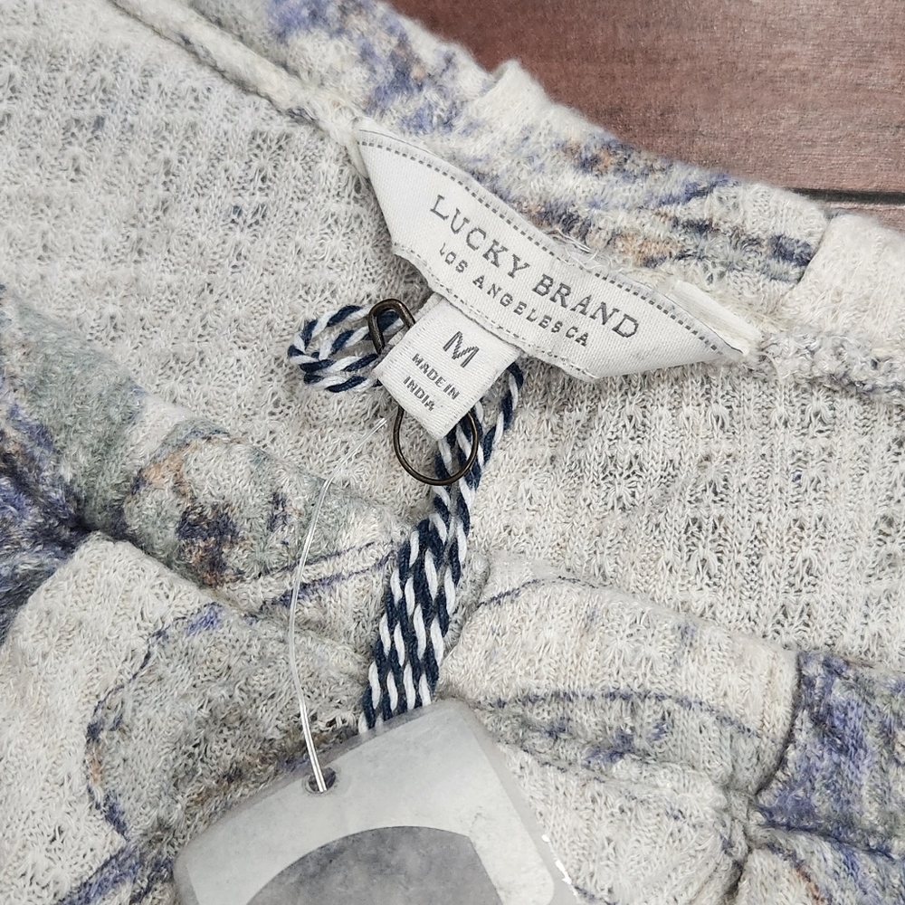 Lucky BRAND One-Shoulder Ruffle Print Top in Light Blue and Cream *New* - Picture 6 of 9